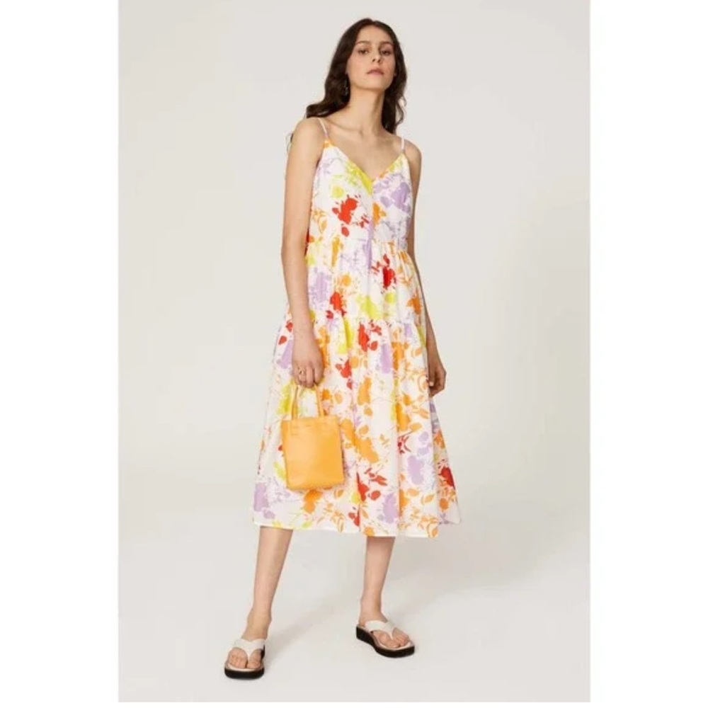 Peter Som size 0 RTR Yellow Red floral Sundress Spaghetti Strap Midi - Picture 1 of 15